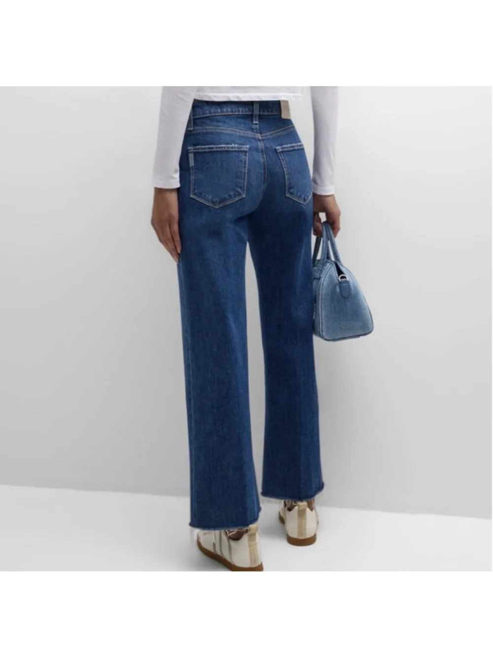 Paige 26 Leenah Ankle Jeans Saint Tropez Wide Leg Frayed Hem EUC Mid Rise $249 - Picture 2 of 10